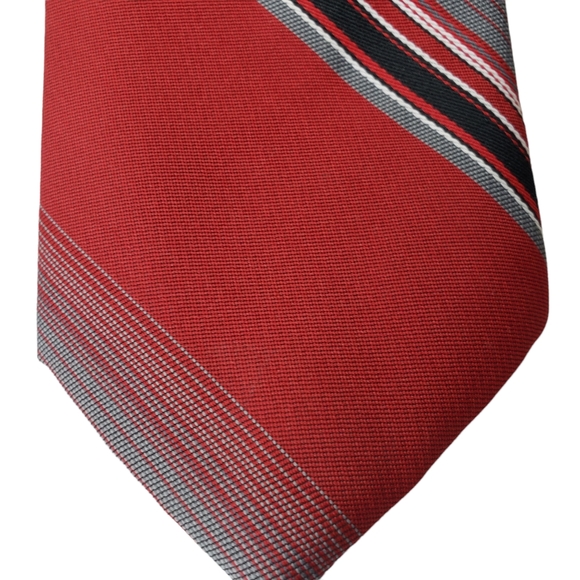 Vintage Italian All Silk Hand Made Mens Neck Tie Maroon Grey Gray Black Stripe - Picture 5 of 12